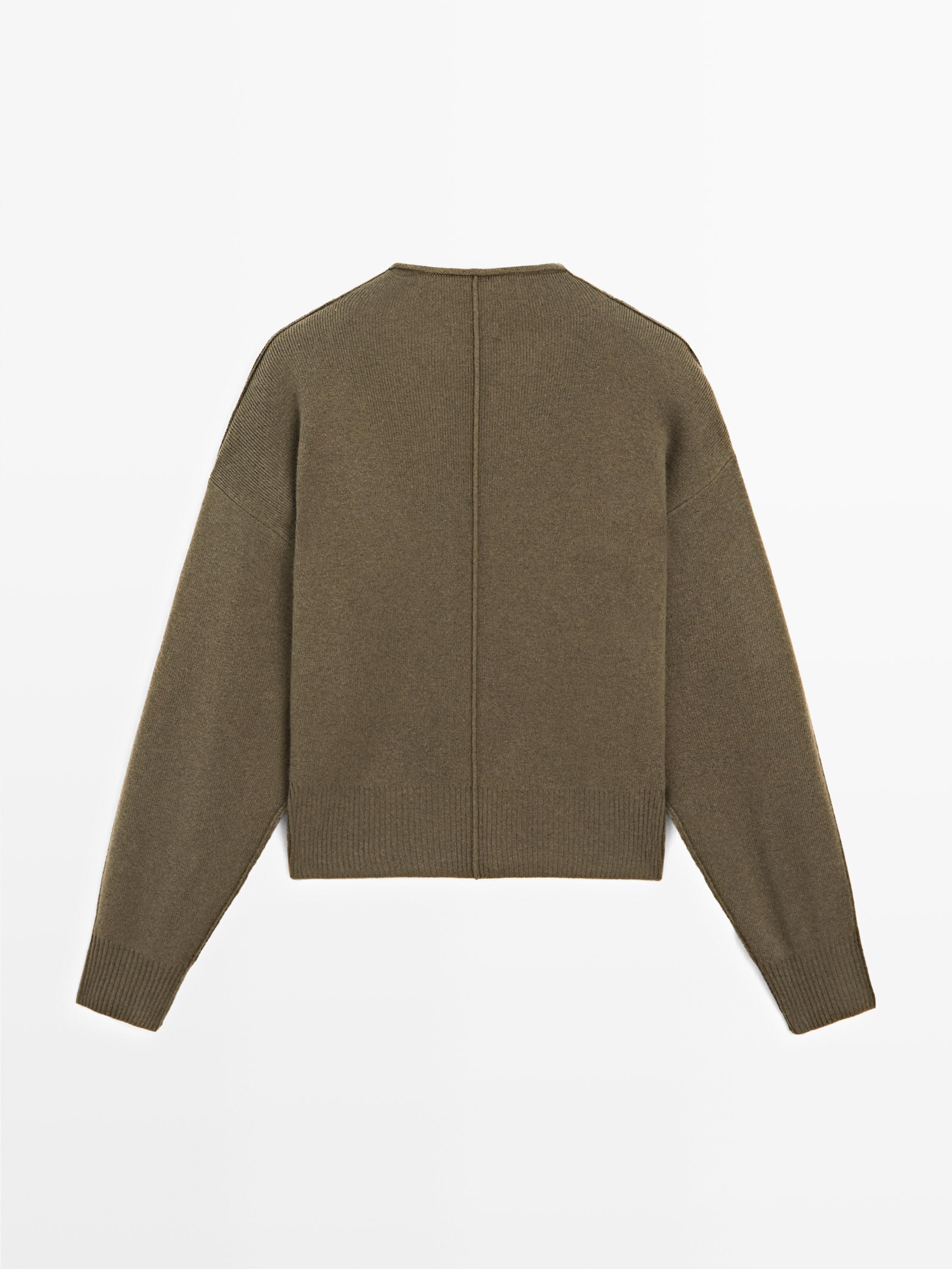 Wool blend knit cardigan with seam details
